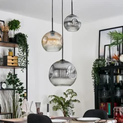 Ripoll Suspension, Boule lumineuse, Suspension, Suspension grappe Ambre, Clair, Fumé, 3 lumières