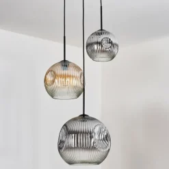 Ripoll Suspension, Boule lumineuse, Suspension, Suspension grappe Ambre, Clair, Fumé, 3 lumières