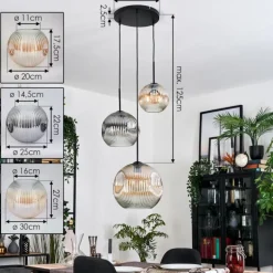 Ripoll Suspension, Boule lumineuse, Suspension, Suspension grappe Ambre, Clair, Fumé, 3 lumières
