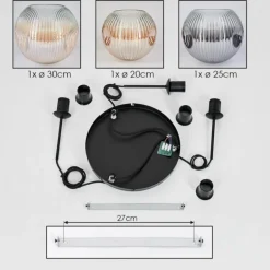 Ripoll Suspension, Boule lumineuse, Suspension, Suspension grappe Ambre, Clair, Fumé, 3 lumières