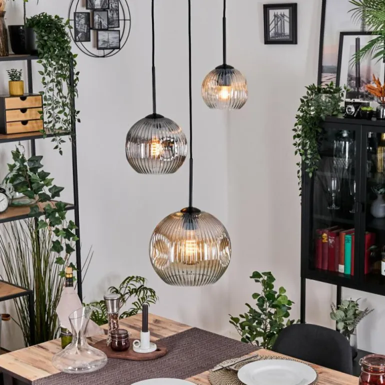 Ripoll Suspension, Boule lumineuse, Suspension grappe Ambre, Clair, Fumé, 3 lumières
