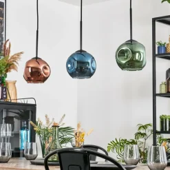 Ripoll Suspension, Boule lumineuse, Suspension Bleu, Vert, Cuivré, 3 lumières