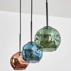 Ripoll Suspension, Boule lumineuse, Suspension Bleu, Vert, Cuivré, 3 lumières