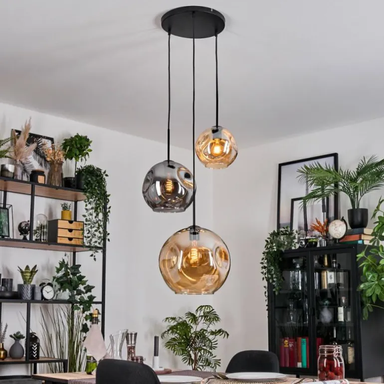 Ripoll Suspension, Boule lumineuse, Suspension grappe Ambre, Fumé, 3 lumières