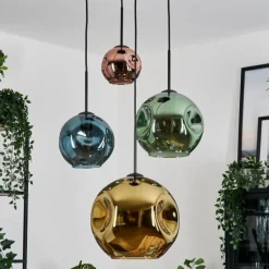 Ripoll Suspension, Boule lumineuse, Suspension grappe Bleu, Or, Vert, Cuivré, 4 lumières
