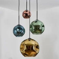 Ripoll Suspension, Boule lumineuse, Suspension grappe Bleu, Or, Vert, Cuivré, 4 lumières