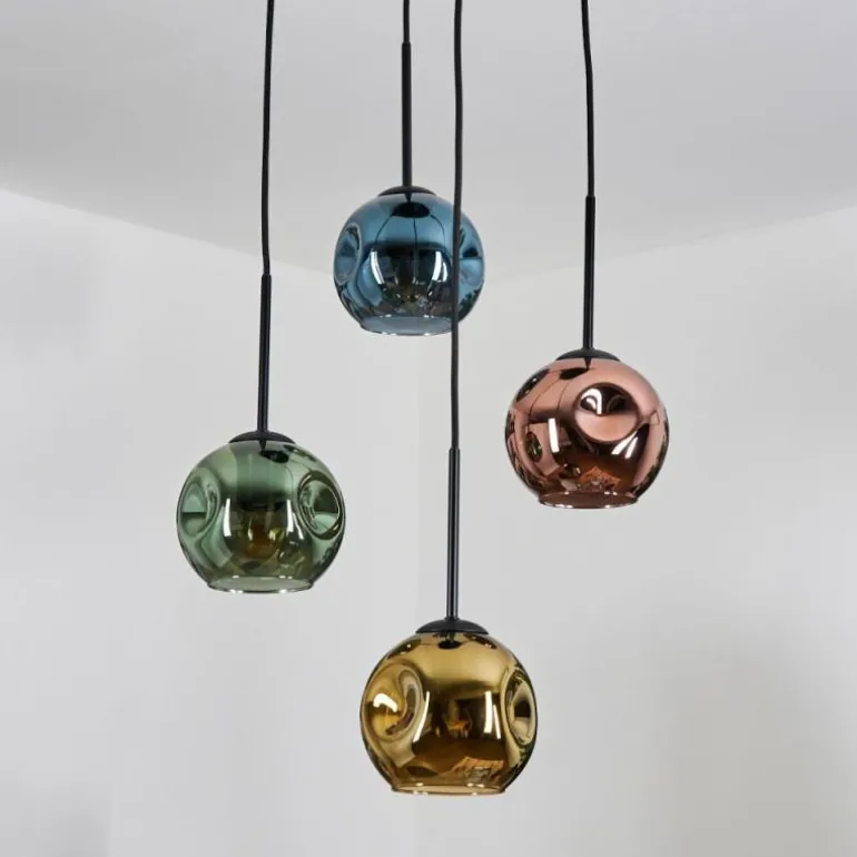 Ripoll Suspension, Boule lumineuse, Suspension grappe Bleu, Or, Vert, Cuivré, 4 lumières