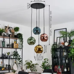 Ripoll Suspension, Boule lumineuse, Suspension grappe Bleu, Or, Vert, Cuivré, 4 lumières