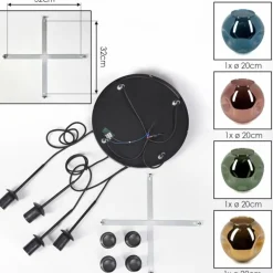 Ripoll Suspension, Boule lumineuse, Suspension grappe Bleu, Or, Vert, Cuivré, 4 lumières