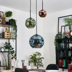 Ripoll Suspension, Boule lumineuse, Suspension grappe Bleu, Vert, Cuivré, 3 lumières