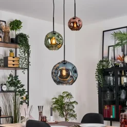 Ripoll Suspension, Boule lumineuse, Suspension grappe Bleu, Vert, Cuivré, 3 lumières
