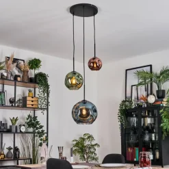 Ripoll Suspension, Boule lumineuse, Suspension grappe Bleu, Vert, Cuivré, 3 lumières