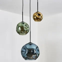 Ripoll Suspension, Boule lumineuse, Suspension grappe Bleu, Or, Vert, 3 lumières