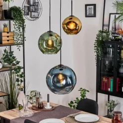 Ripoll Suspension, Boule lumineuse, Suspension grappe Bleu, Or, Vert, 3 lumières