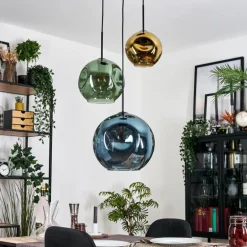 Ripoll Suspension, Boule lumineuse, Suspension grappe Bleu, Or, Vert, 3 lumières