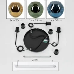 Ripoll Suspension, Boule lumineuse, Suspension grappe Bleu, Or, Vert, 3 lumières