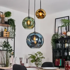 Ripoll Suspension, Boule lumineuse, Suspension grappe Bleu, Or, Vert, 3 lumières
