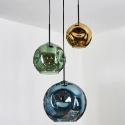 Ripoll Suspension, Boule lumineuse, Suspension grappe Bleu, Or, Vert, 3 lumières