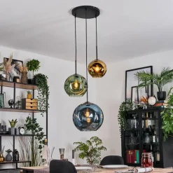 Ripoll Suspension, Boule lumineuse, Suspension grappe Bleu, Or, Vert, 3 lumières
