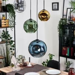 Ripoll Suspension, Boule lumineuse, Suspension grappe Bleu, Or, Vert, 3 lumières