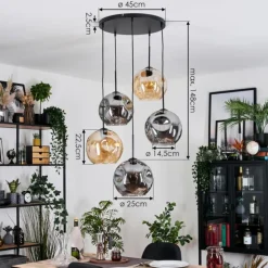 Ripoll Suspension, Boule lumineuse, Suspension grappe Ambre, Fumé, 5 lumières