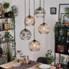 Ripoll Suspension, Boule lumineuse, Suspension grappe Ambre, Clair, Fumé, 5 lumières