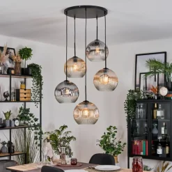 Ripoll Suspension, Boule lumineuse, Suspension grappe Ambre, Clair, Fumé, 5 lumières