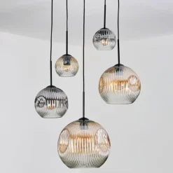 Ripoll Suspension, Boule lumineuse, Suspension grappe Ambre, Clair, Fumé, 5 lumières