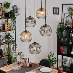 Ripoll Suspension, Boule lumineuse, Suspension grappe Ambre, Clair, Fumé, 5 lumières