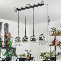 Ripoll Suspension Chrome, Clair, 4 lumières