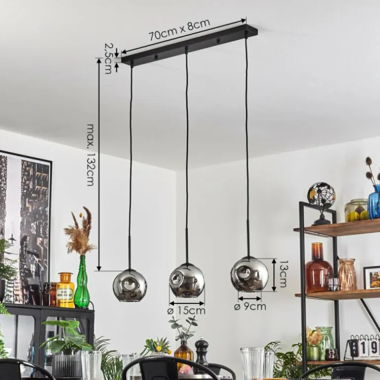 Ripoll Suspension Chrome, Fumé, 3 lumières