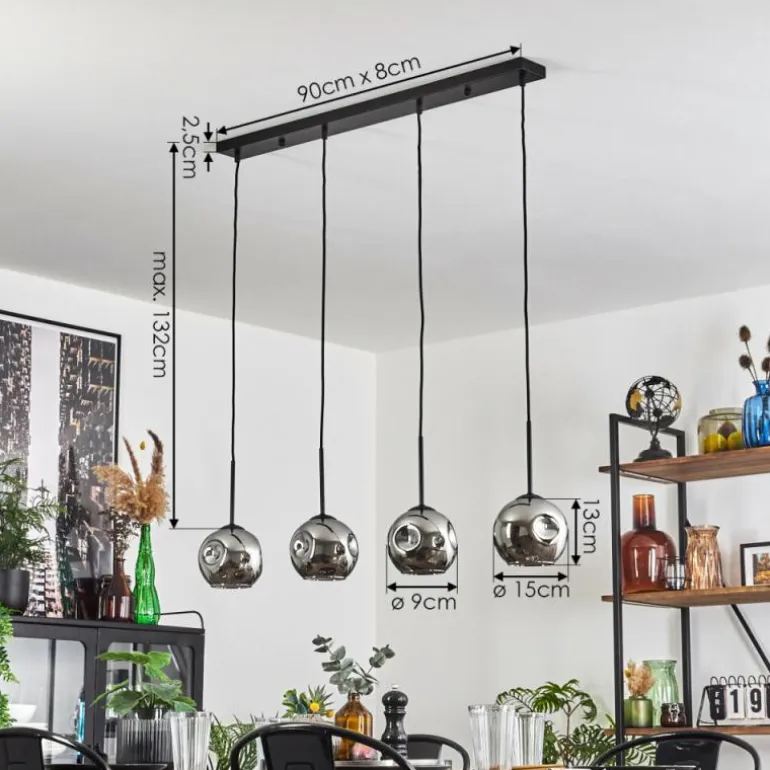 Ripoll Suspension Chrome, Fumé, 4 lumières