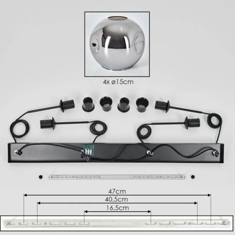 Ripoll Suspension Chrome, Fumé, 4 lumières