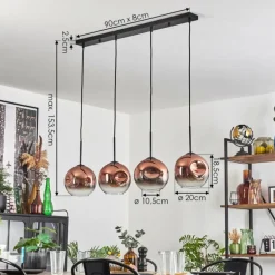 Ripoll Suspension Clair, Cuivré, 4 lumières
