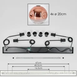 Ripoll Suspension Clair, Cuivré, 4 lumières