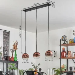 Ripoll Suspension Clair, Cuivré, 3 lumières