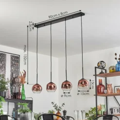 Ripoll Suspension Clair, Cuivré, 4 lumières