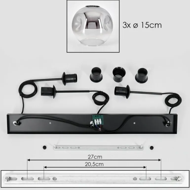 Ripoll Suspension Clair, Fumé, 3 lumières