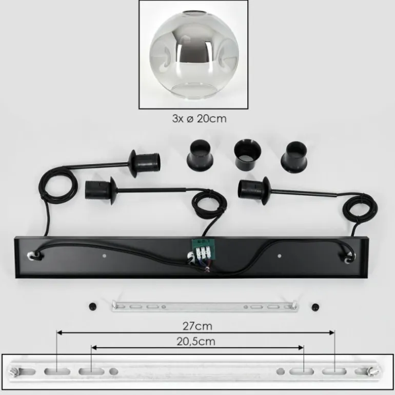 Ripoll Suspension Clair, Fumé, 3 lumières
