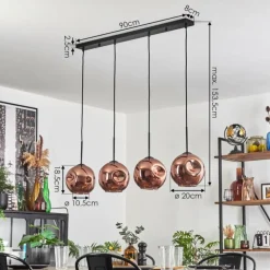 Ripoll Suspension Cuivré, 4 lumières