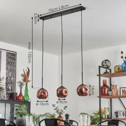Ripoll Suspension Cuivré, 3 lumières