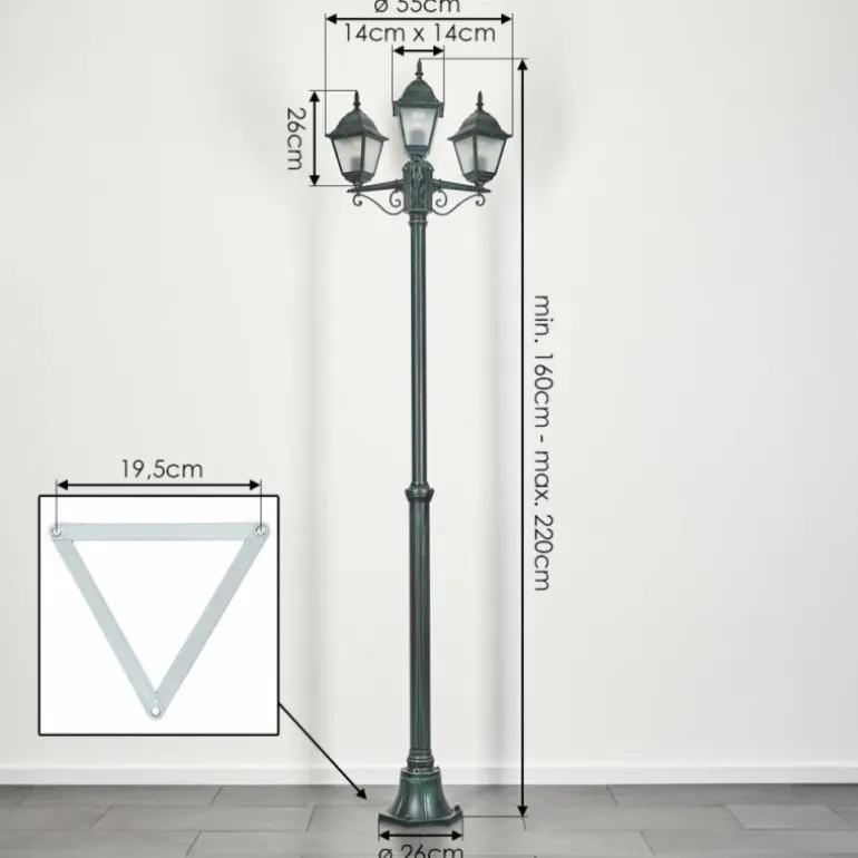 Réverbère Naofe Vert, Noir, 3 lumières