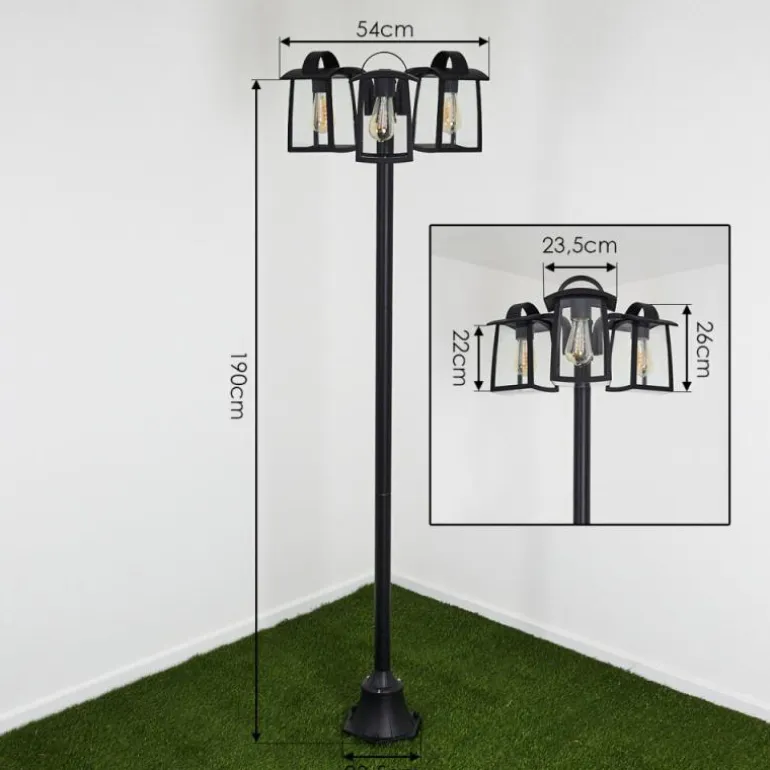 Réverbère Trosa Noir, 3 lumières