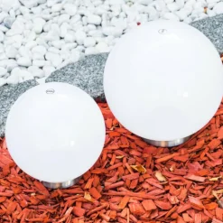 Set de boules lumineuses solaires LED Acier inoxydable, 2 lumières