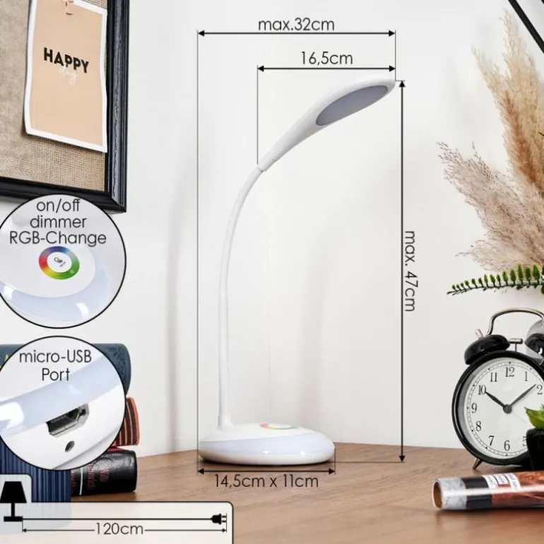 Sneslev Lampe de bureau, Lampe à poser LED Blanc, 1 lumière, Changeur de couleurs