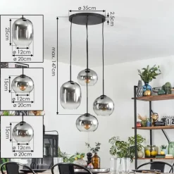 Soutinho Suspension, Boule lumineuse Clair, Fumé, 4 lumières