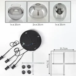 Soutinho Suspension, Boule lumineuse Clair, Fumé, 4 lumières