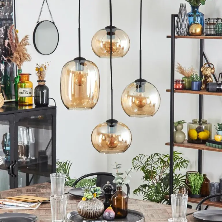 Soutinho Suspension, Boule lumineuse Ambre, 4 lumières