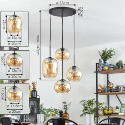 Soutinho Suspension, Boule lumineuse Ambre, 4 lumières