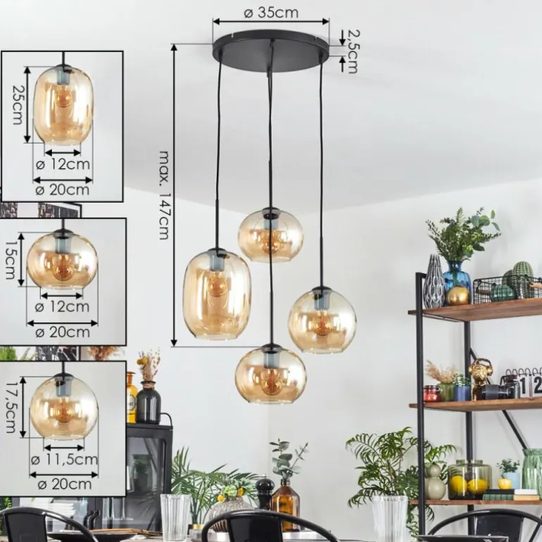 Soutinho Suspension, Boule lumineuse Ambre, 4 lumières